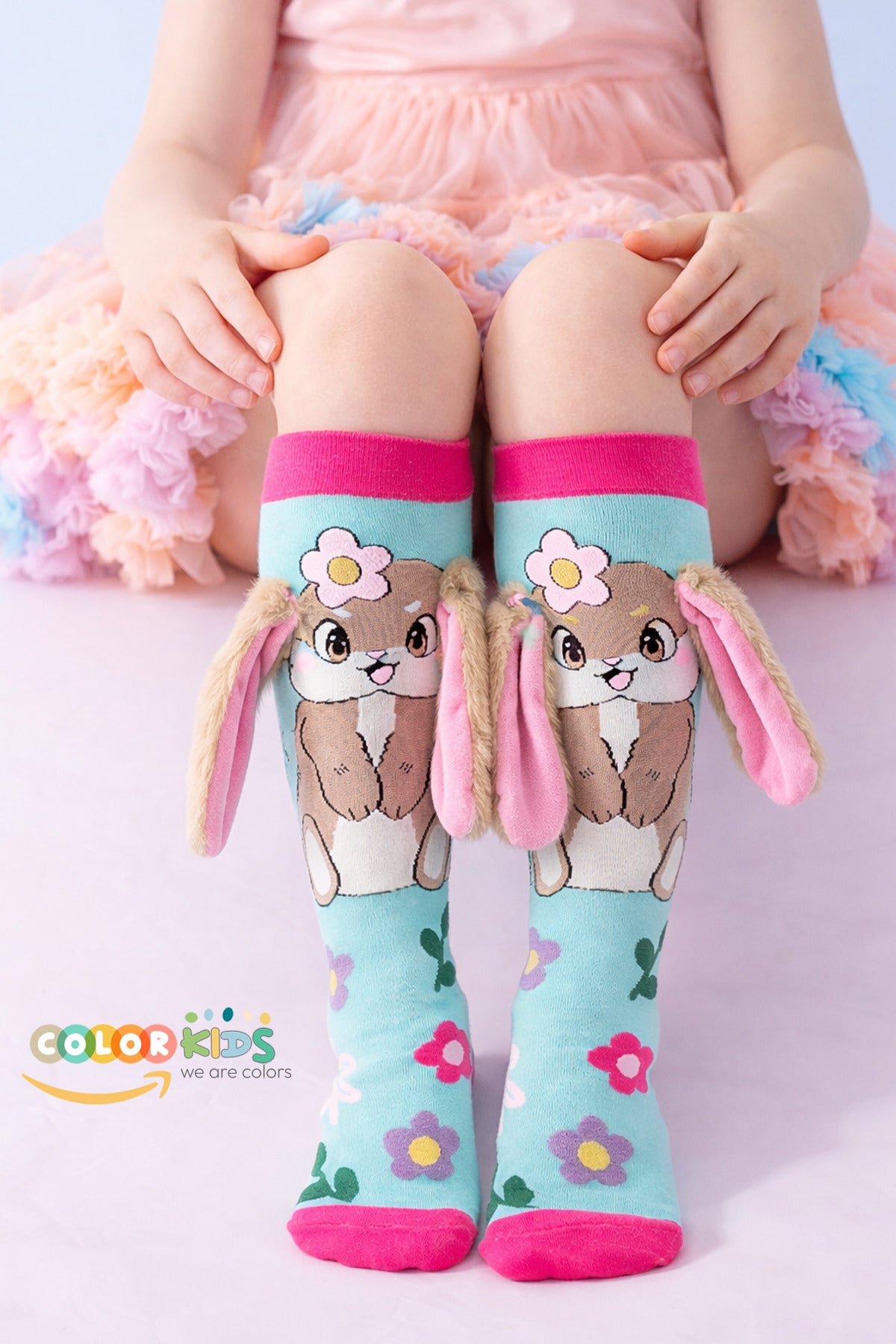 Color Socks 🌟 1 Çift Tavşan Peluş Kulaklı Kız Çocuk Çorap (Topuksuz) Turkuaz