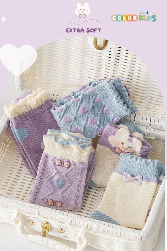 Color Socks 5 Çift Fırfır Tavşan Desenli Kız Çocuk Çorap Seti (TERLETMEZ) Karışık