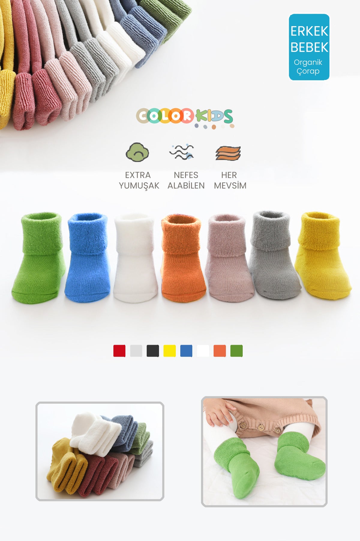 Color Socks 5'li Erkek Yeni Doğan Organik Yenidoğan Bebek Çorabı (Extra Yumuşak) Karışık