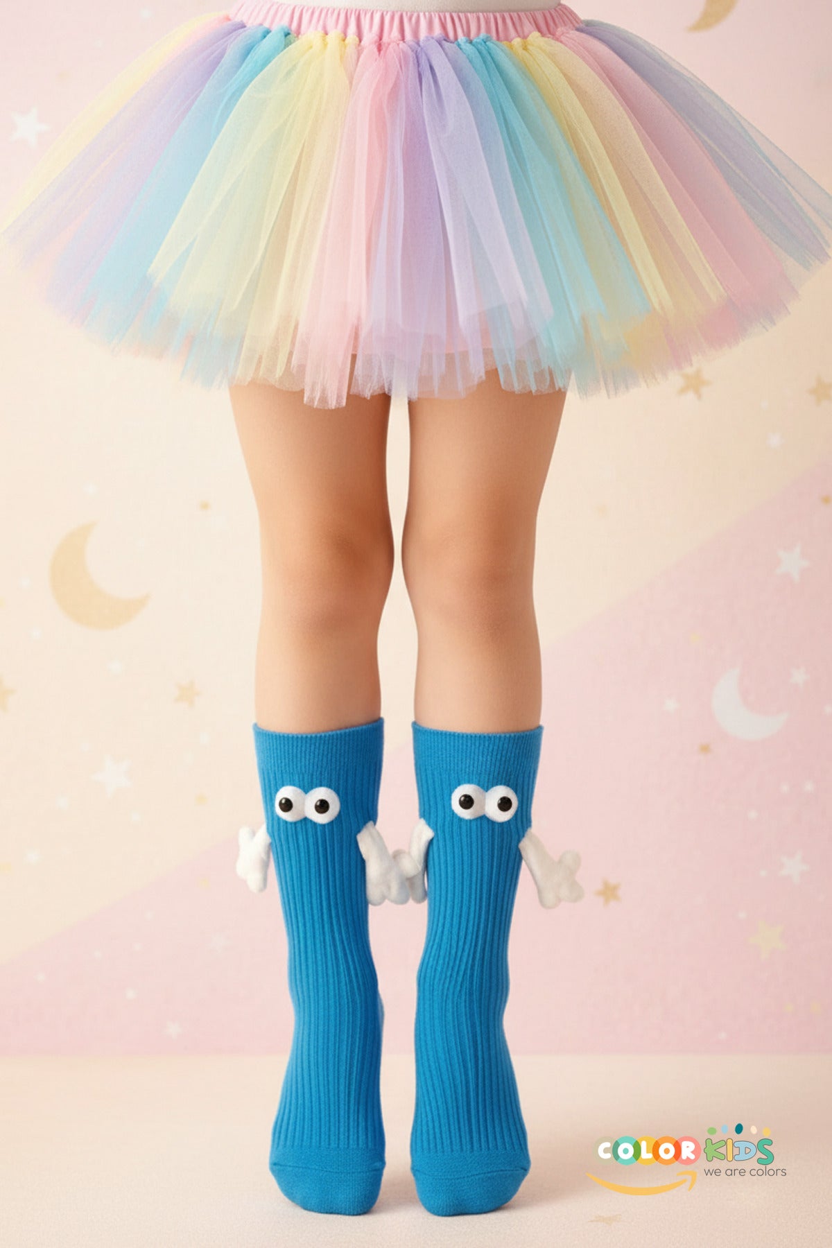 Color Socks Mavi Çocuk Mıknatıslı El Ele Tutuşan Çoraplar (Topuksuz) Mavi