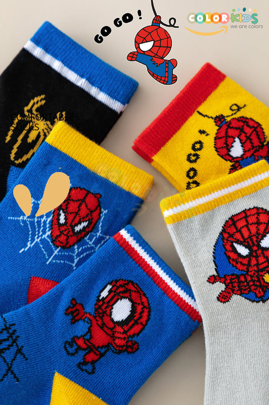 Color Socks 5 Çift Örümcek Karakterli Çocuk Çorap Seti Çok Renkli