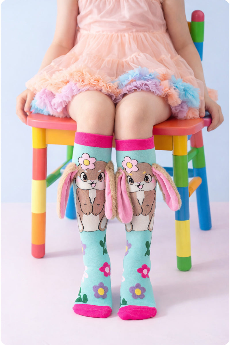 Color Socks 🌟 1 Çift Tavşan Peluş Kulaklı Kız Çocuk Çorap (Topuksuz) Turkuaz