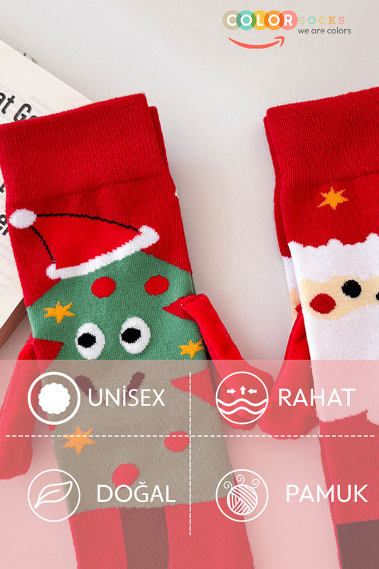 Color Socks 2 Çift Yılbaşı Unisex El Ele Tutuşan Özel Konsept Çorap Seti (Topuksuz) Karışık