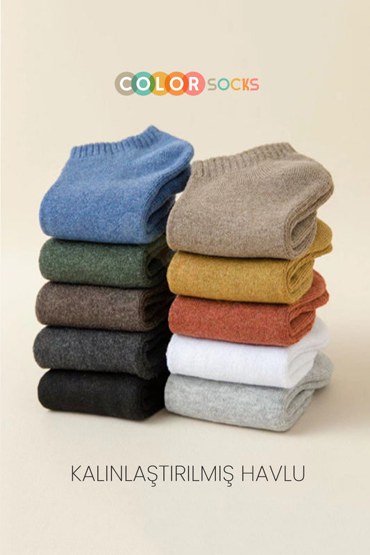 Color Socks 5'li Patik Kışlık Erkek Kalın Çorap Seti (ISI EMİCİ) Karışık