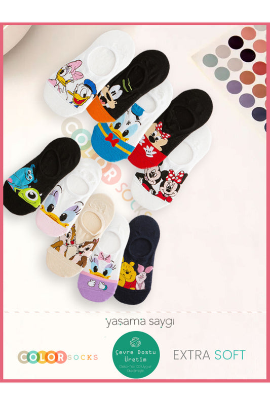 Color Socks 10 Çift Eğlenceli Sevimli Karakter Kadın Çorap (EXTRA SOFT) Çok Renkli