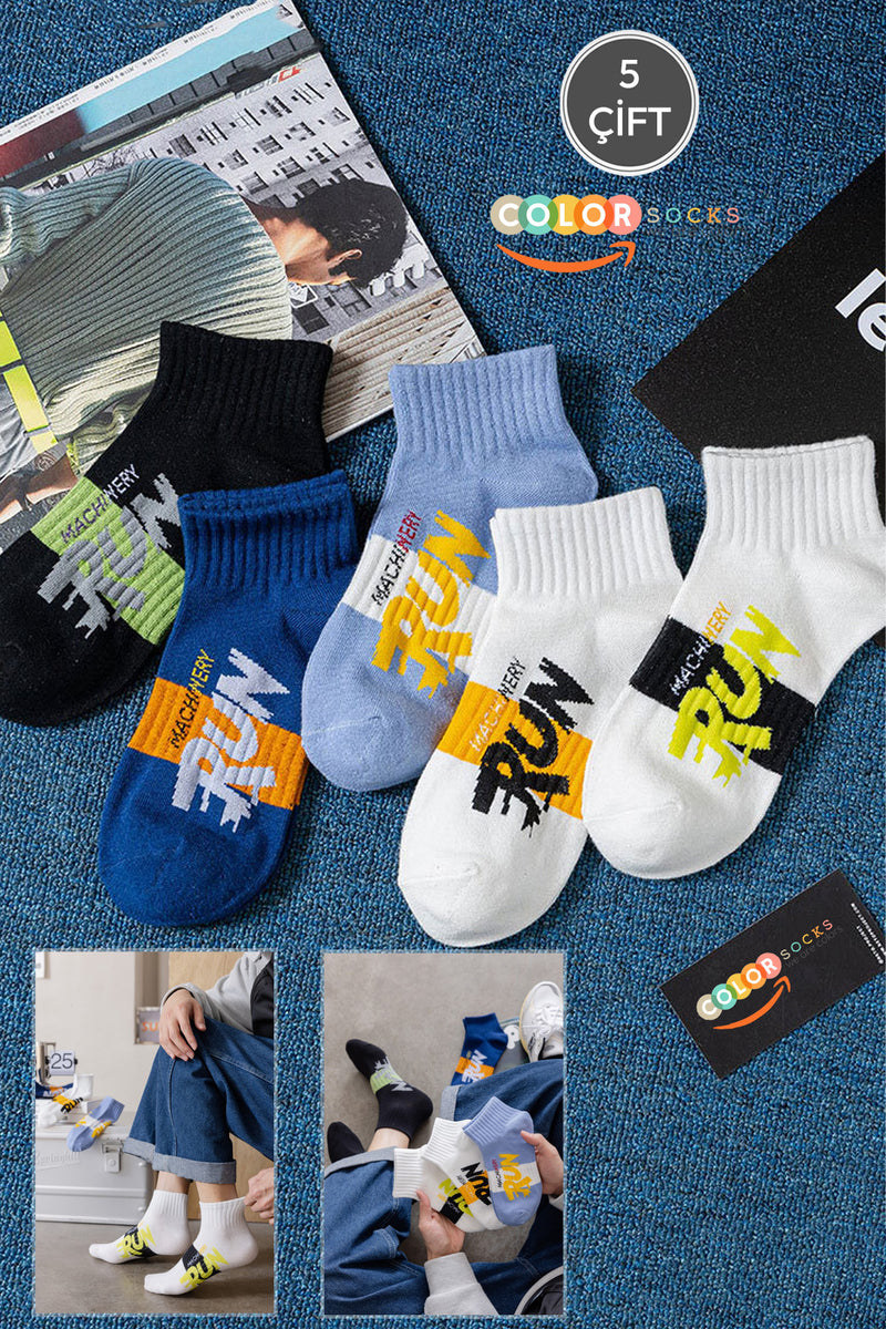 Color Socks 5 Çift Run Sport Erkek Patik Yazlık Çorap (Terletmez) Çok Renkli