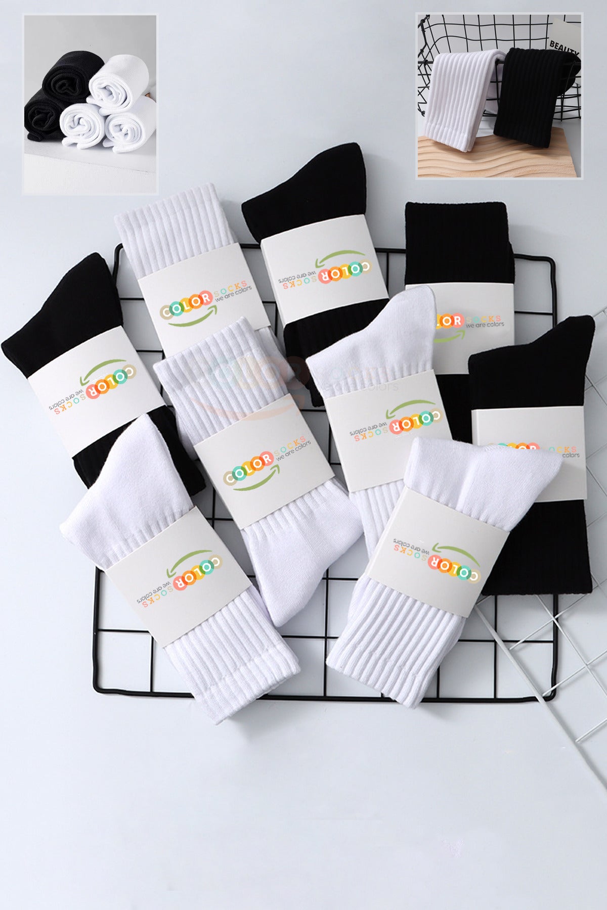 Color Socks 6 Çift Siyah Beyaz Soket Spor Pamuklu Çorap Seti Çok Renkli