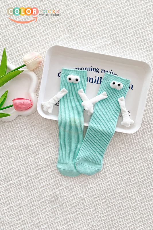 Color Socks Turkuaz Çocuk Mıknatıslı El Ele Tutuşan Çoraplar (Topuksuz) Turkuaz