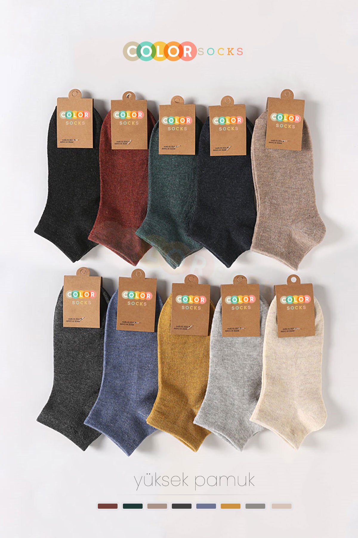 Color Socks 8 Çift Renkli Patik Pamuklu Yazlık Kadın Çorap Karışık