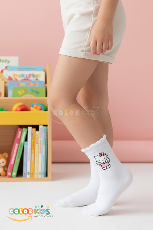 Color Socks 5 Çift Çocuk Fırfırlı Beyaz Çizgi Karakterli Desenli Çorap Beyaz