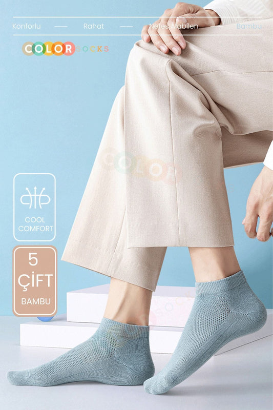 Color Socks 5'li Comfort Erkek Yazlık Kısa Çorap (DİKİŞSİZ BAMBU) Çok Renkli