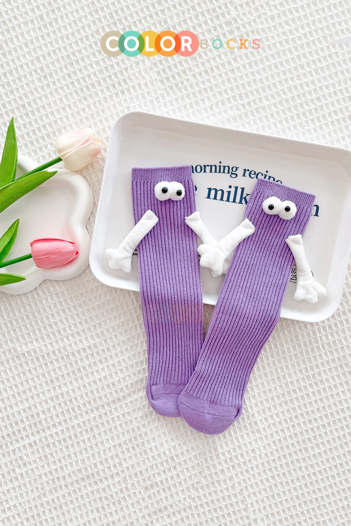 Color Socks Mor Çocuk Mıknatıslı El Ele Tutuşan Çoraplar (Topuksuz) Mor