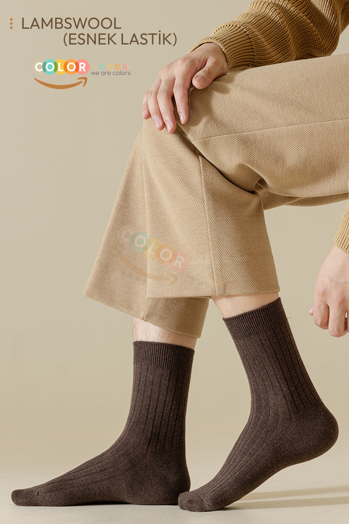 Color Socks 5 Çift Erkek Orjinal Yün Soft Touch Lambswool Çorap Çok Renkli