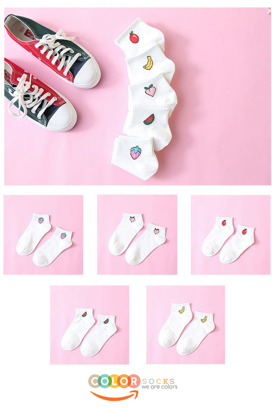 Color Socks 5'li Paket Meyve Desenli Yazlık Yarım Kadın Çorap (Extra Soft) Beyaz