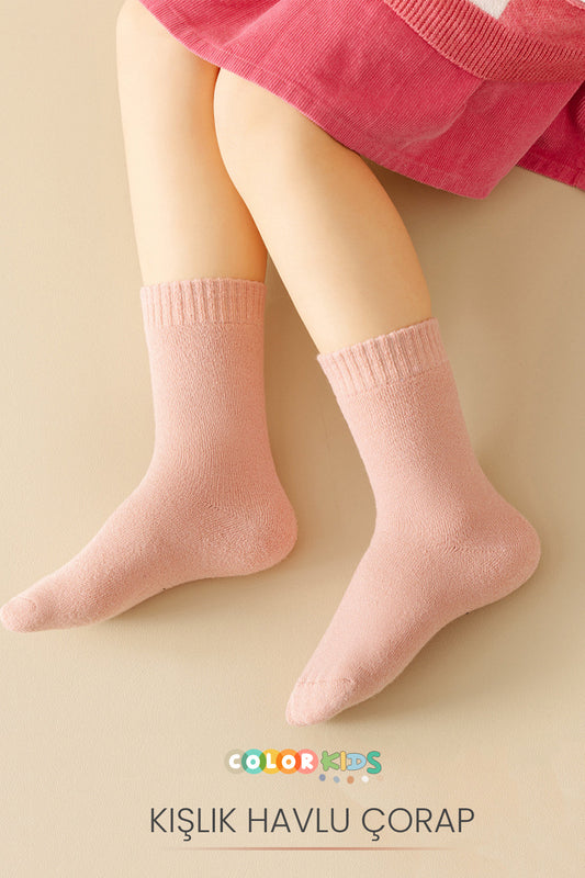 Color Socks 5 Çift Kışlık Kız Çocuk Havlu Çorap Seti (Isı Emici) Kız Renkleri