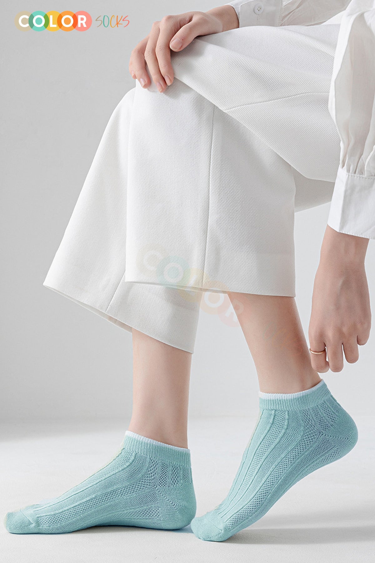 Color Socks 5 Çift Kabartma Desen Patik Extra Soft Kadın Çorap Karışık