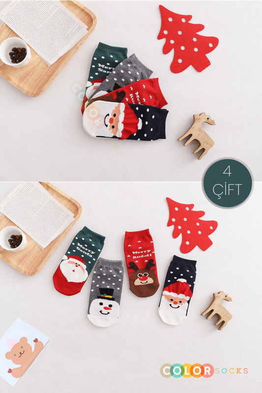 Color Socks 4'lü Yılbaşı Yeni Yıl Desenli Çorap Seti Çok Renkli