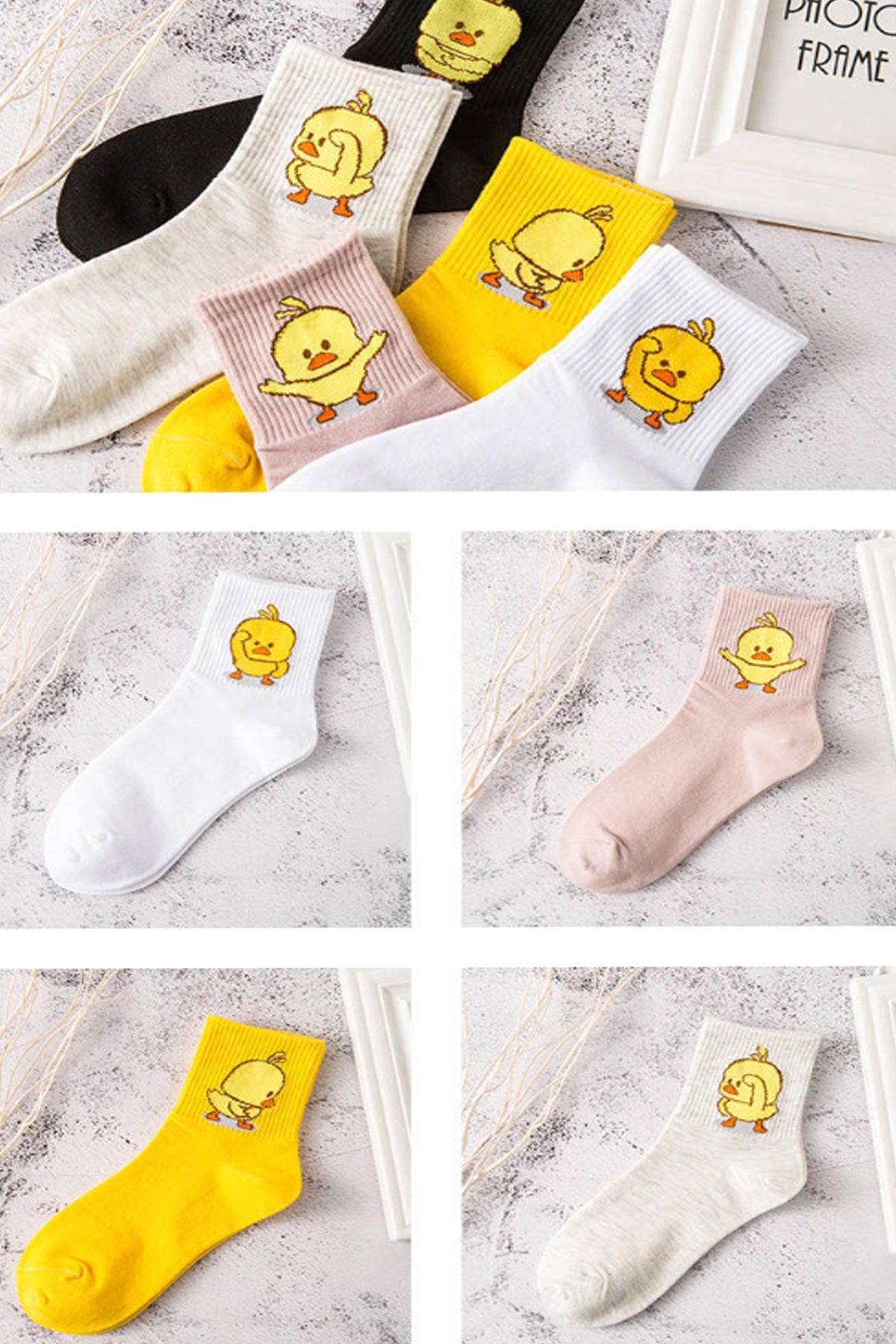 Color Socks 5 Çift Civciv Desenli Kadın Kolej Çorap Karışık Renk
