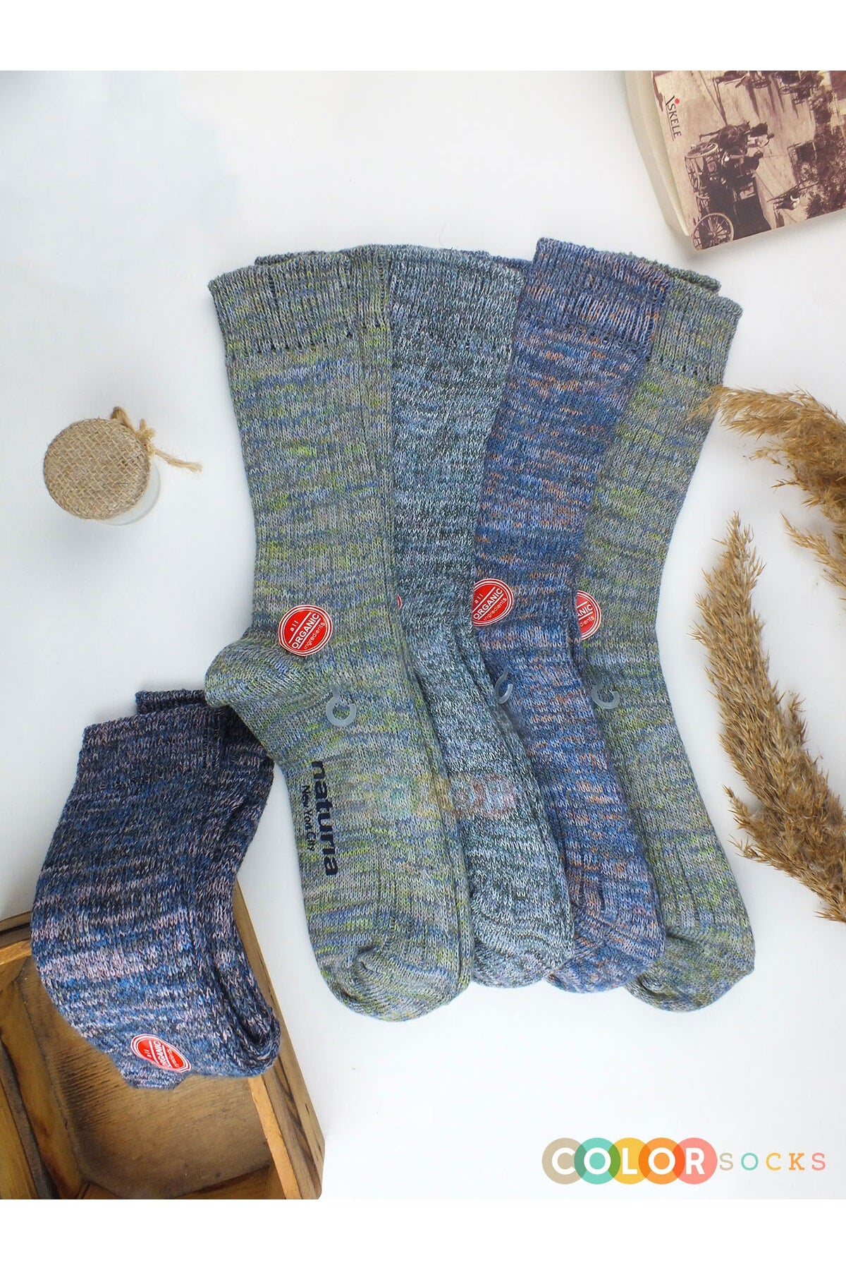 Color Socks 5 Çift Kadın Organik Pamuklu Yün Çorap Seti Çok Renkli