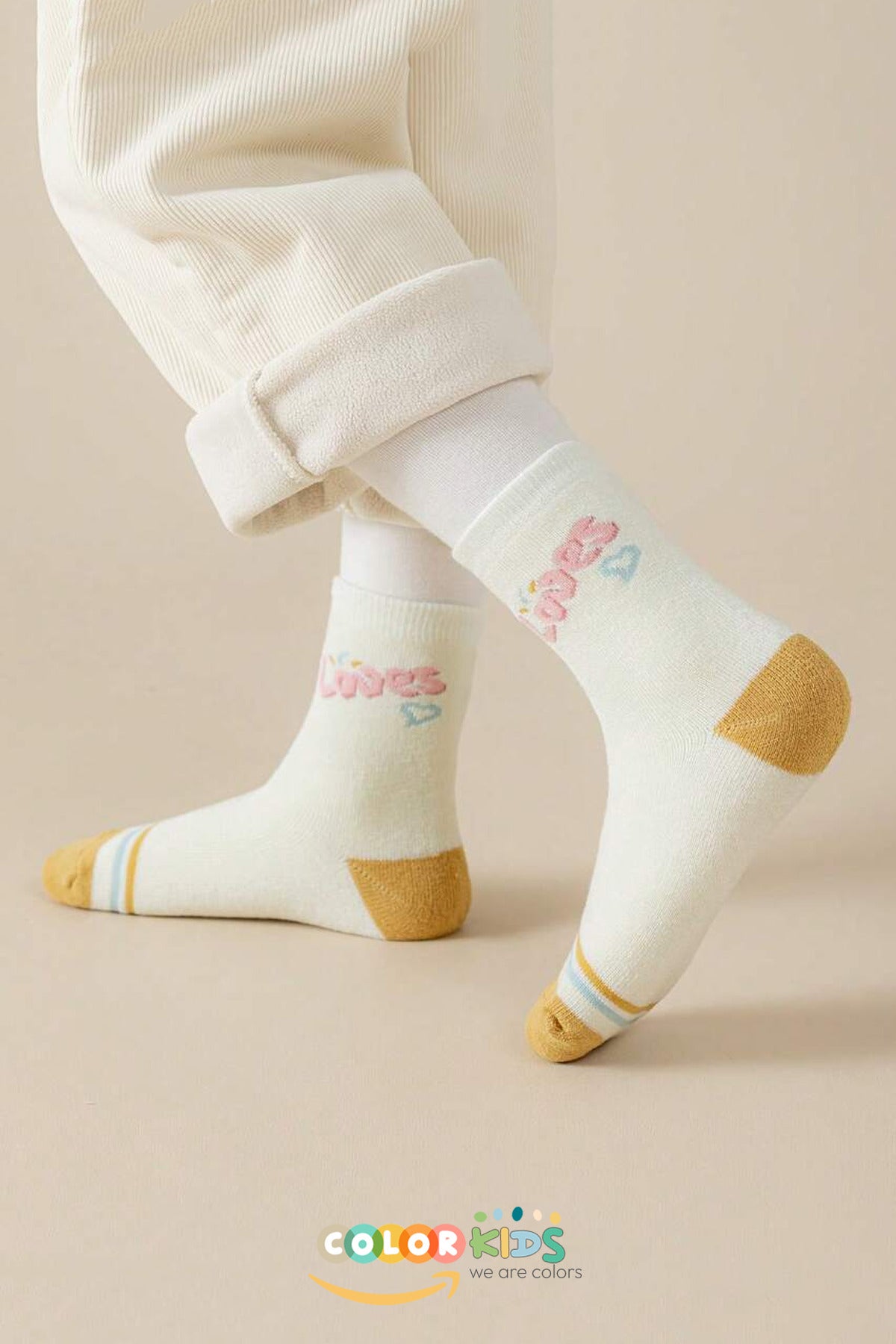 Color Socks 5 Çift Puantiyeli Desenli Kız Çocuk İçi Polarlı Kışlık Çorap Çok Renkli