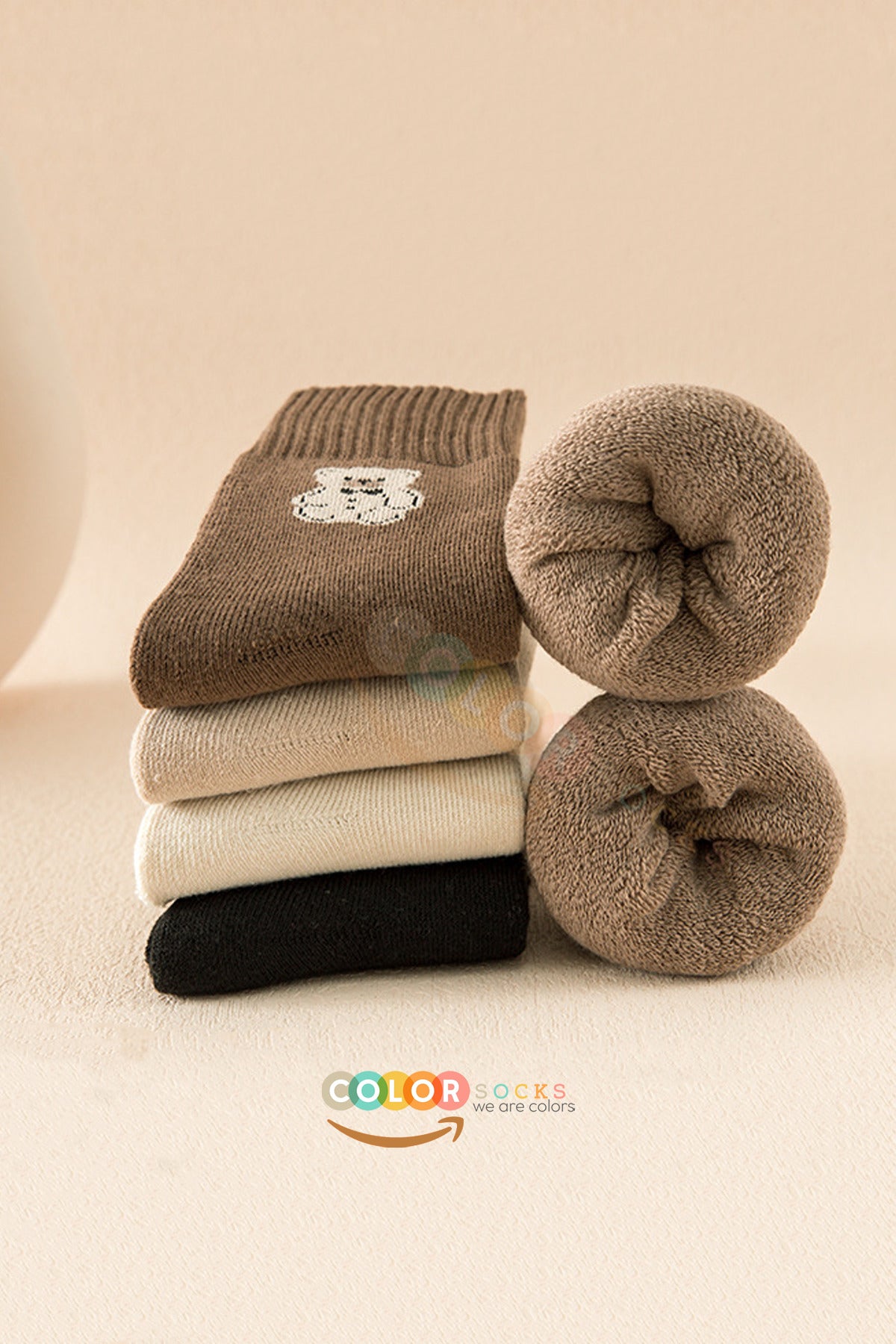 Color Socks 5 Çift Havlu Teddy Desenli Kışlık Kadın Çorap (Isı Emici) Çok Renkli