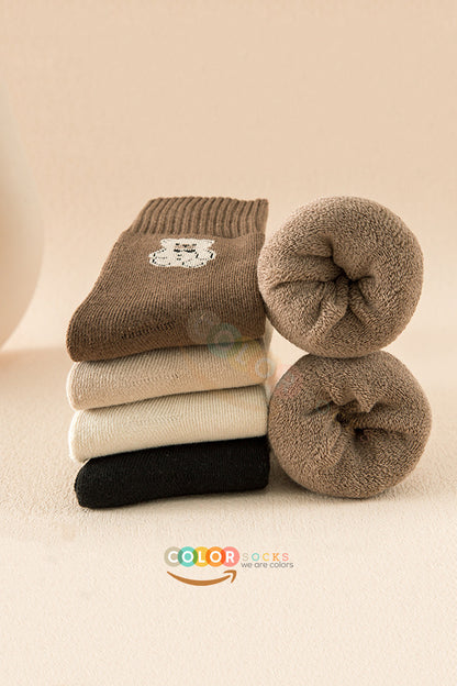 Color Socks 5 Çift Havlu Teddy Desenli Kışlık Kadın Çorap (Isı Emici) Çok Renkli