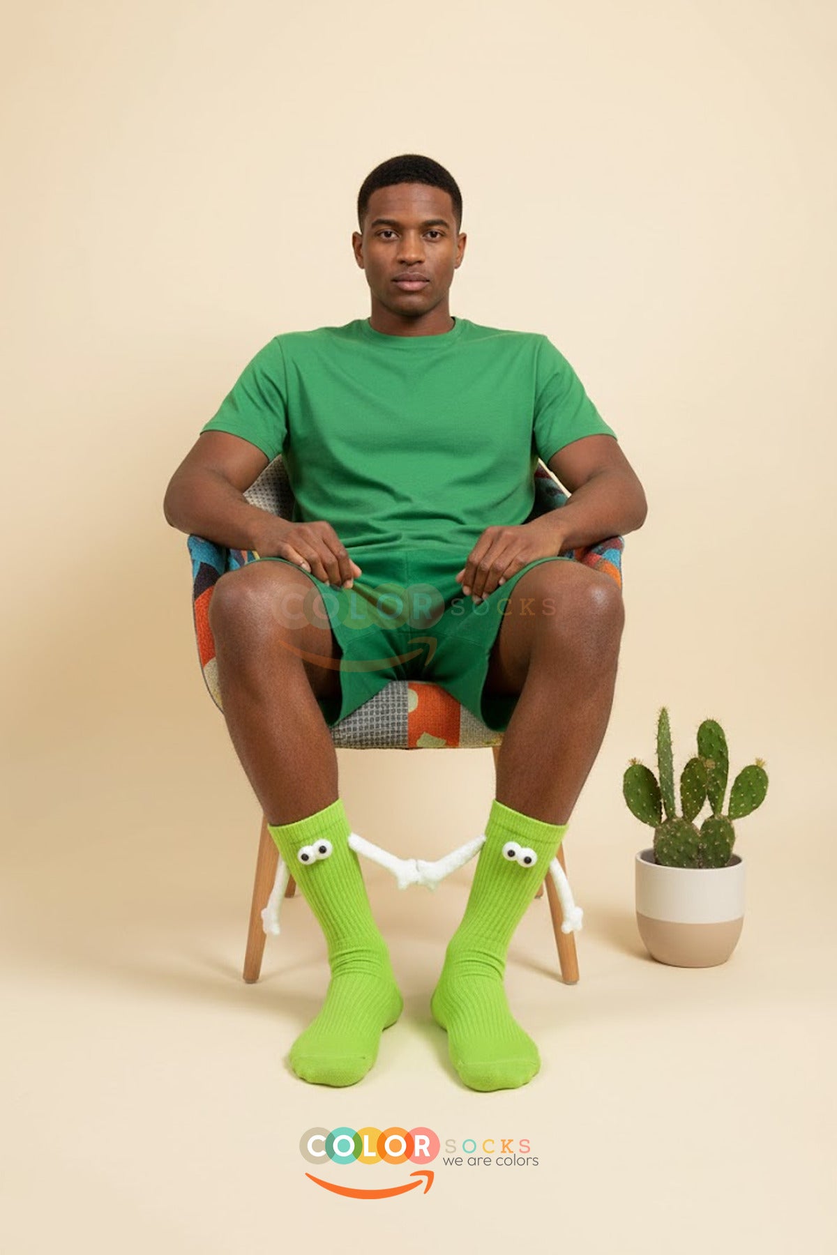 Color Socks 1 Çift Yeşil El Ele Tutuşan Mıknatıslı Çorap Seti (Unisex) TOPUKSUZ Yeşil