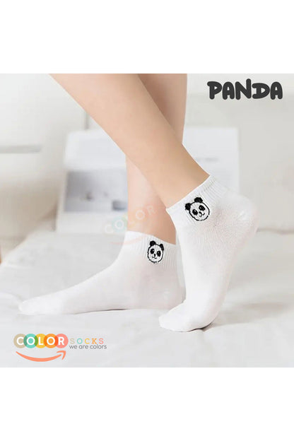 Color Socks 5 Çift Beyaz Panda Desenli Yarım Kolej Kadın Çorap Seti Beyaz