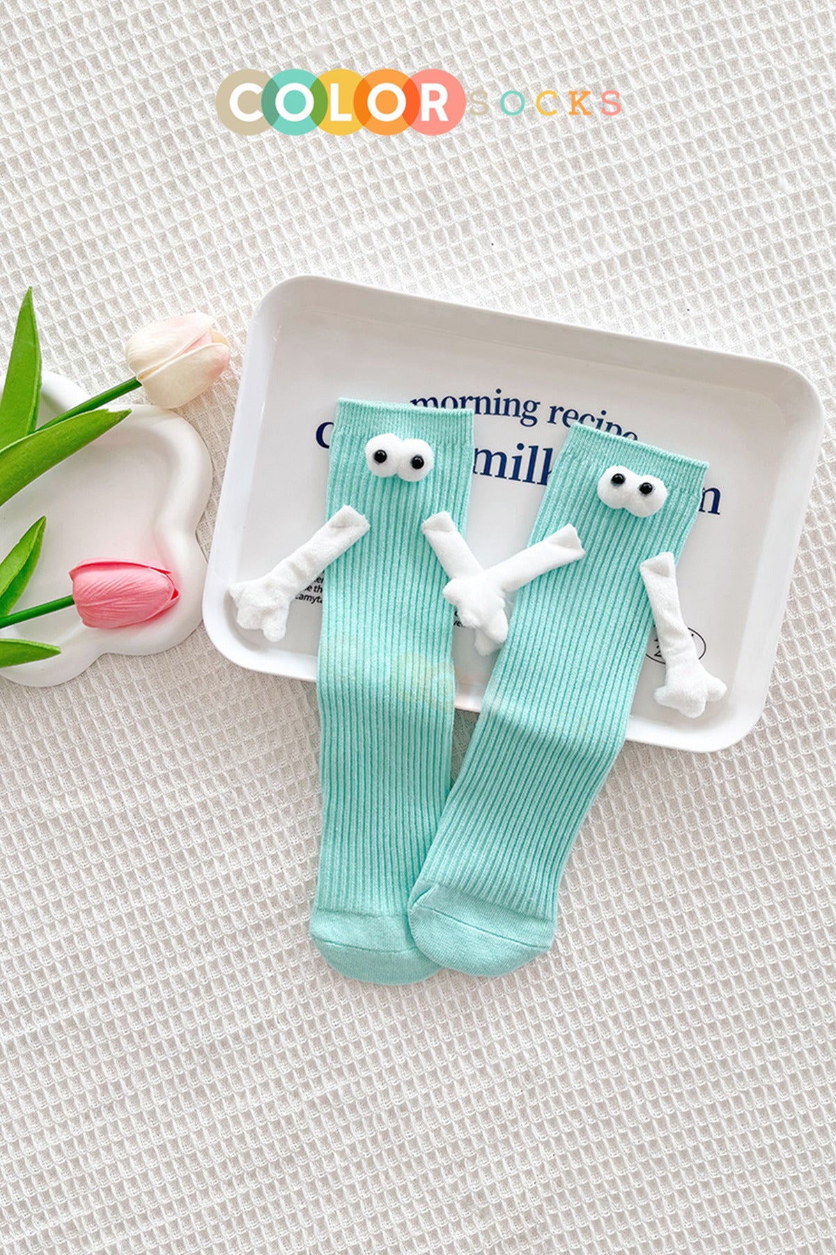 Color Socks 1 Çift Turkuaz El Ele Tutuşan Gözlü Mıknatıslı Çorap Seti (UNİSEX) Turkuaz