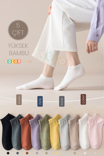Color Socks 5'li Bambu Kadın Comfort Yazlık Patik Çorap Çok Renkli