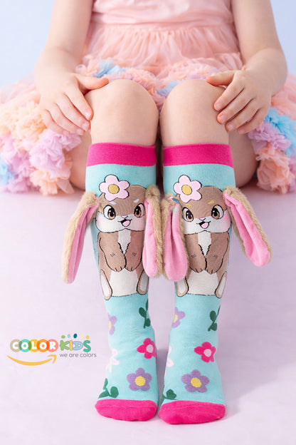Color Socks 🌟 1 Çift Tavşan Peluş Kulaklı Kız Çocuk Çorap (Topuksuz) Turkuaz