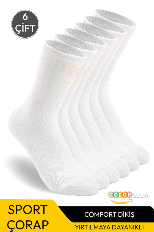 Color Socks 6'lı Pamuklu Tenis Beyaz Çorap Soket Boy (TER EMİCİ) Beyaz