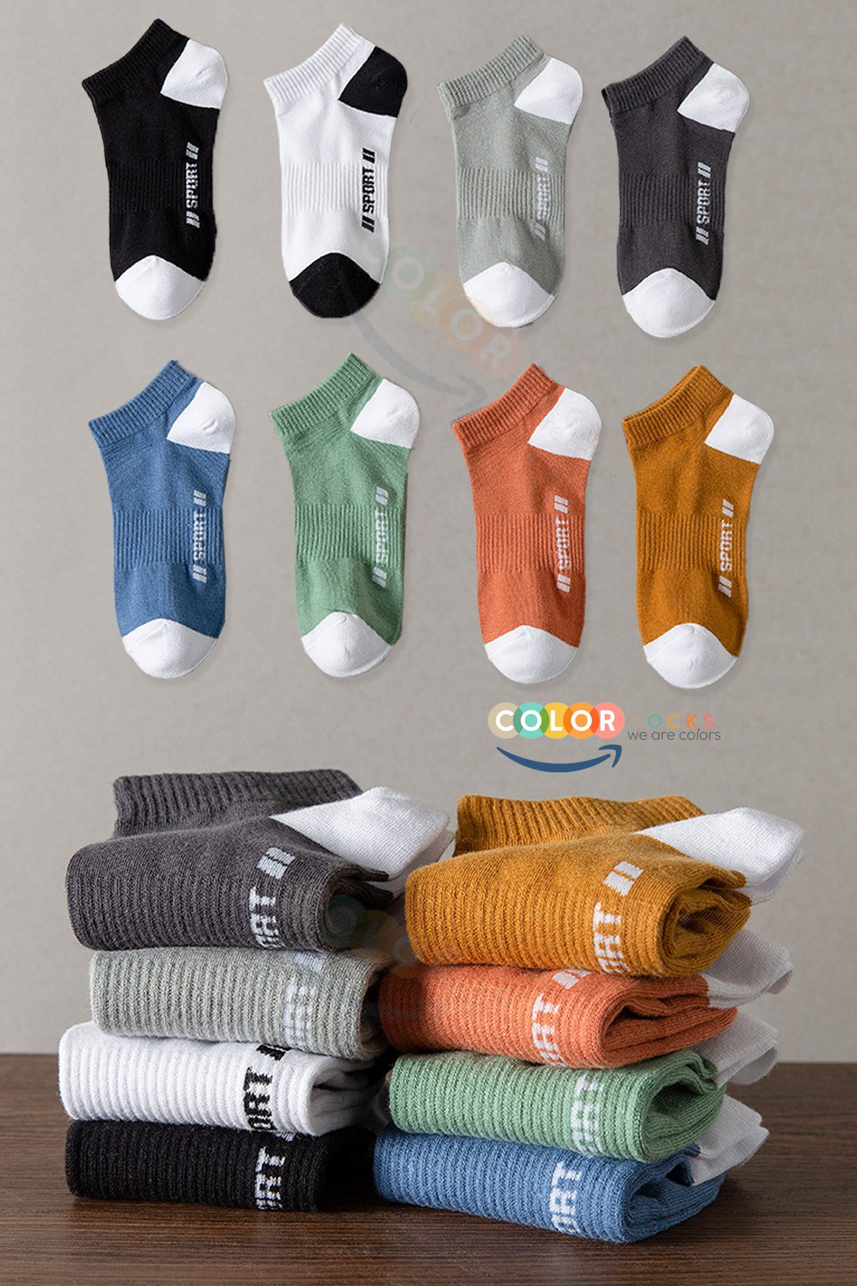 Color Socks 8 Çift Yazlık Erkek Sport Erkek Çorap (NEFES ALABİLEN) Çok Renkli