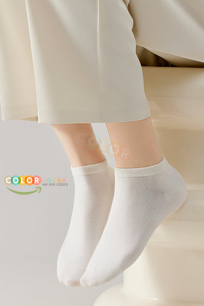 Color Socks 10 Çift [Beyaz] Penye Pamuklu Likralı Kadın Patik Çorap Beyaz