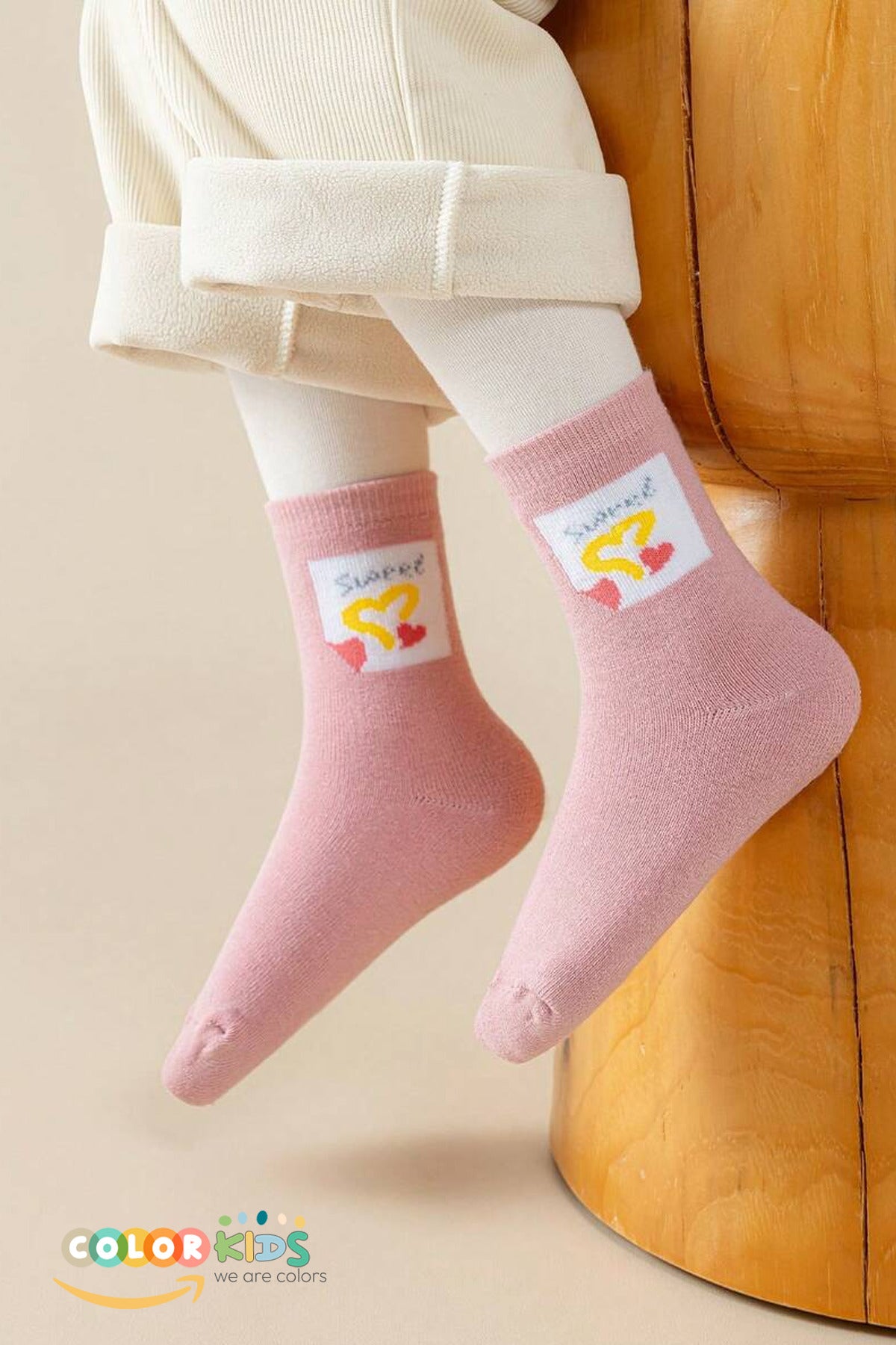 Color Socks 5 Çift Puantiyeli Desenli Kız Çocuk İçi Polarlı Kışlık Çorap Çok Renkli