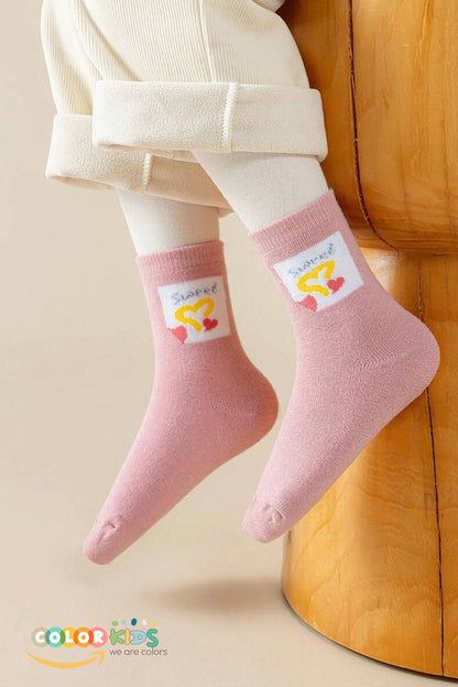 Color Socks 5 Çift Puantiyeli Desenli Kız Çocuk İçi Polarlı Kışlık Çorap Çok Renkli