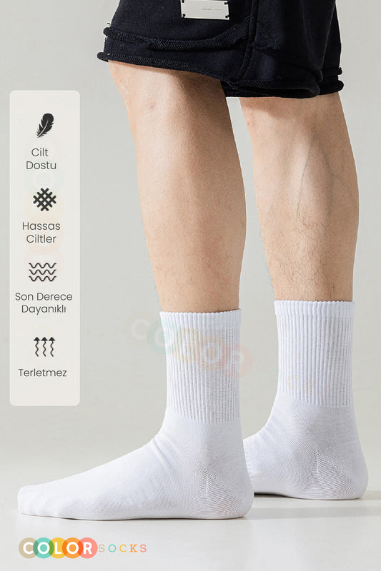 Color Socks 4'lü Unisex Beyaz Spor Fitilli Çorap (Extra Soft) Beyaz