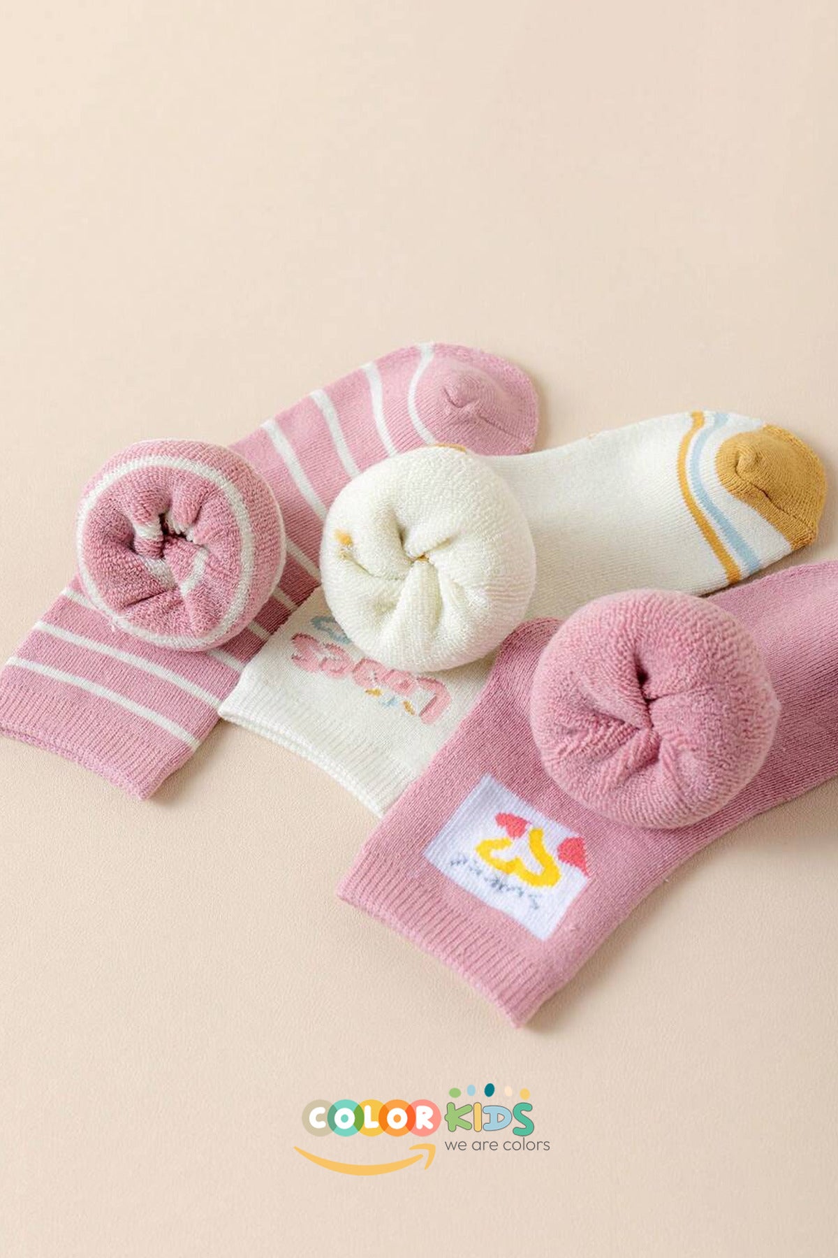 Color Socks 5 Çift Puantiyeli Desenli Kız Çocuk İçi Polarlı Kışlık Çorap Çok Renkli