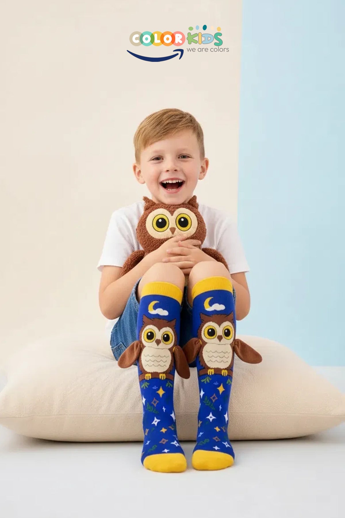 Color Socks 🦉 1 Çift Baykuş Peluş Kanatlı Unisex Çocuk Çorap (Topuksuz) Lacivert