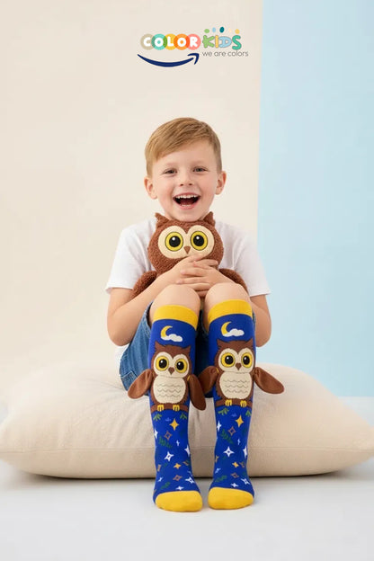 Color Socks 🦉 1 Çift Baykuş Peluş Kanatlı Unisex Çocuk Çorap (Topuksuz) Lacivert