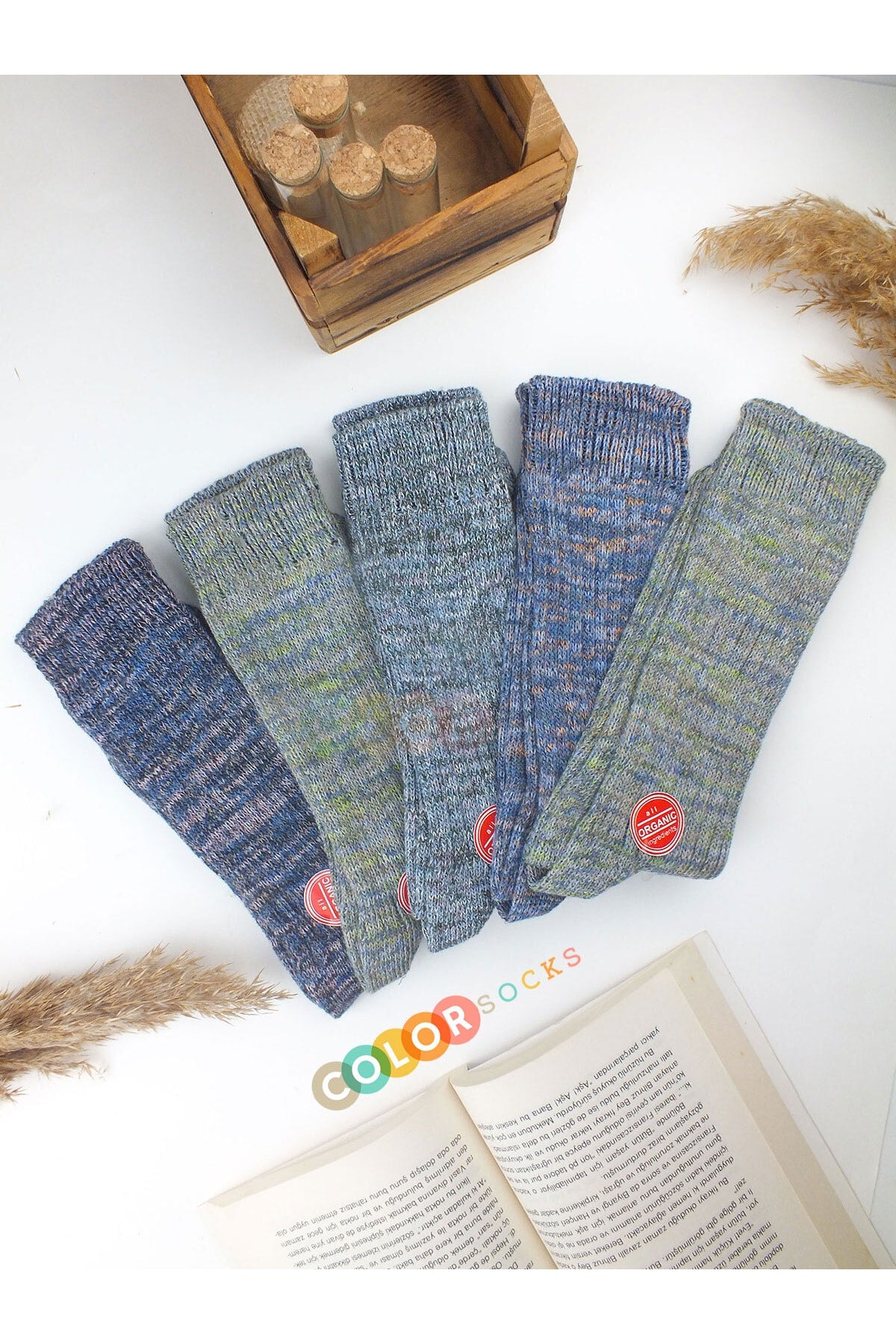 Color Socks 5 Çift Kadın Organik Pamuklu Yün Çorap Seti Çok Renkli