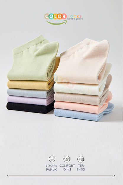Color Socks 10 Çift Penye Pamuklu Likralı Kadın Patik Çorap Çok Renkli