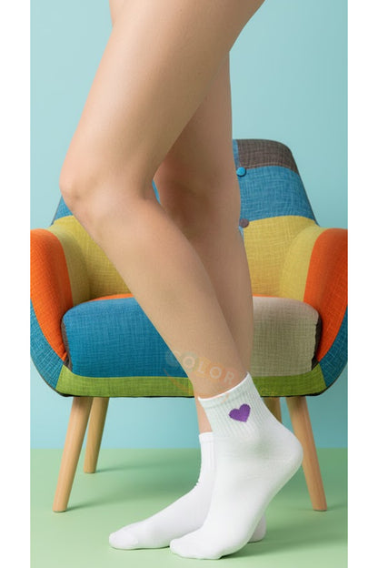 Color Socks 5 Çift Beyaz Renkli Kalp Desenli Kadın Çorap (Extra Soft) Beyaz