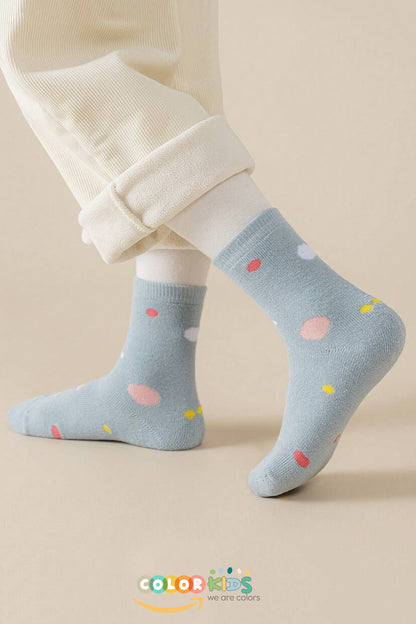 Color Socks 5 Çift Puantiyeli Desenli Kız Çocuk İçi Polarlı Kışlık Çorap Çok Renkli