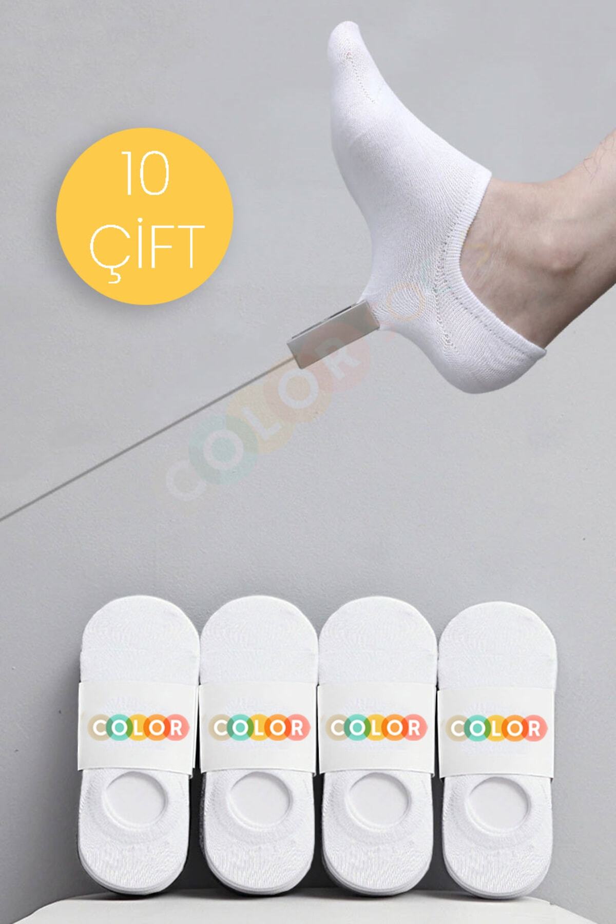 Color Socks 10 Çift Beyaz Yazlık Babet Çorap Seti Beyaz