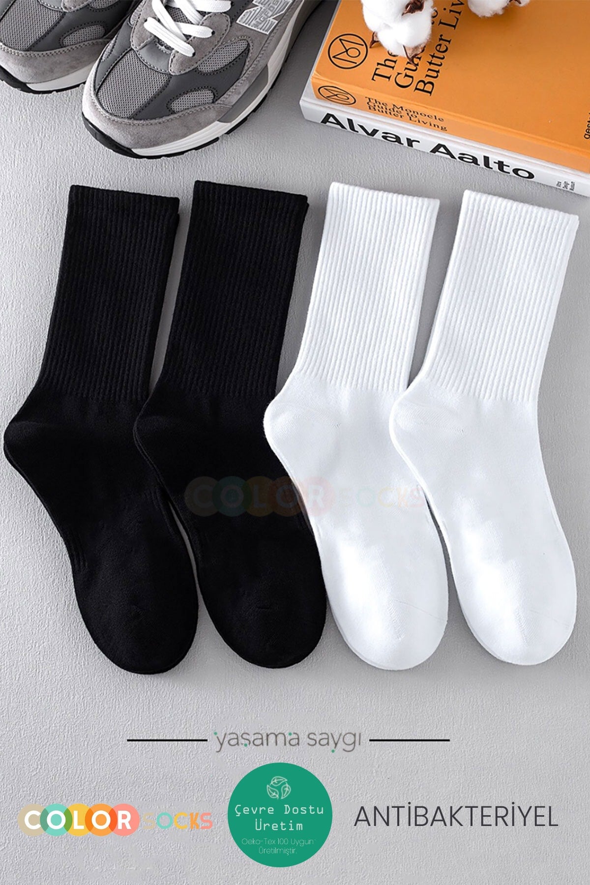 Color Socks 4 Çift Spor Atletik Çorap Seti (ANTİBAKTERİYEL) Çok Renkli