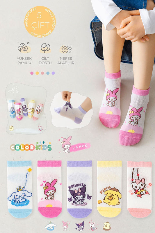 Color Socks 5 Çift Kız Çocuk Çizgi Karakterli Çorap Seti (EXTRA COMFORT) Karışık