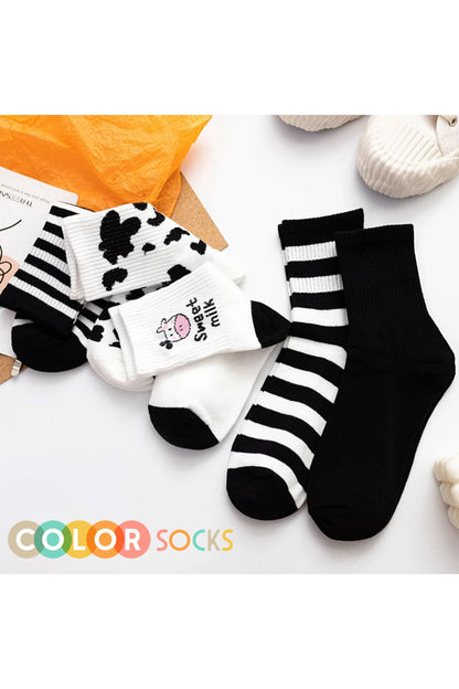 Color Socks 5 Çift Kadın Inek Desenli Çorap Beyaz Siyah