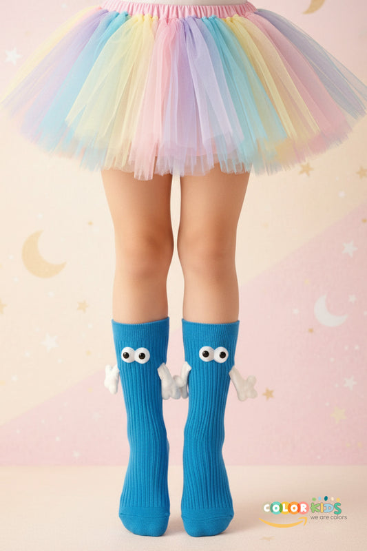 Color Socks Mavi Çocuk Mıknatıslı El Ele Tutuşan Çoraplar (Topuksuz) Mavi