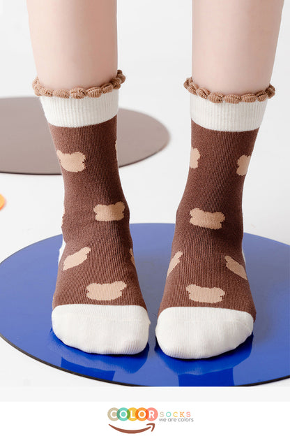 Color Socks 5 Çift Bear Desenli Kız Çocuk Çorap Seti (Extra Soft) Çok Renkli